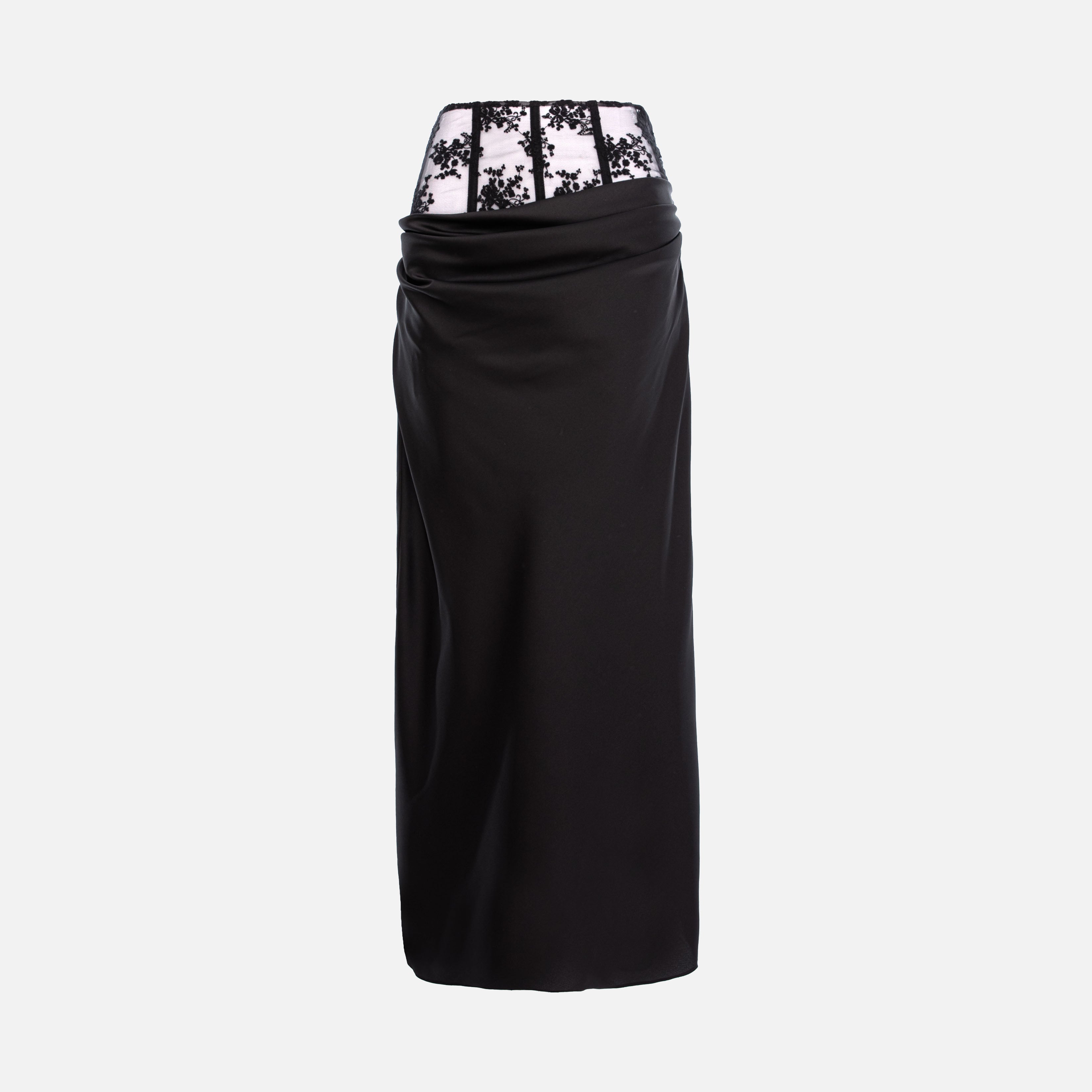 BLACK SILK LONG SKIRT WITH LACE