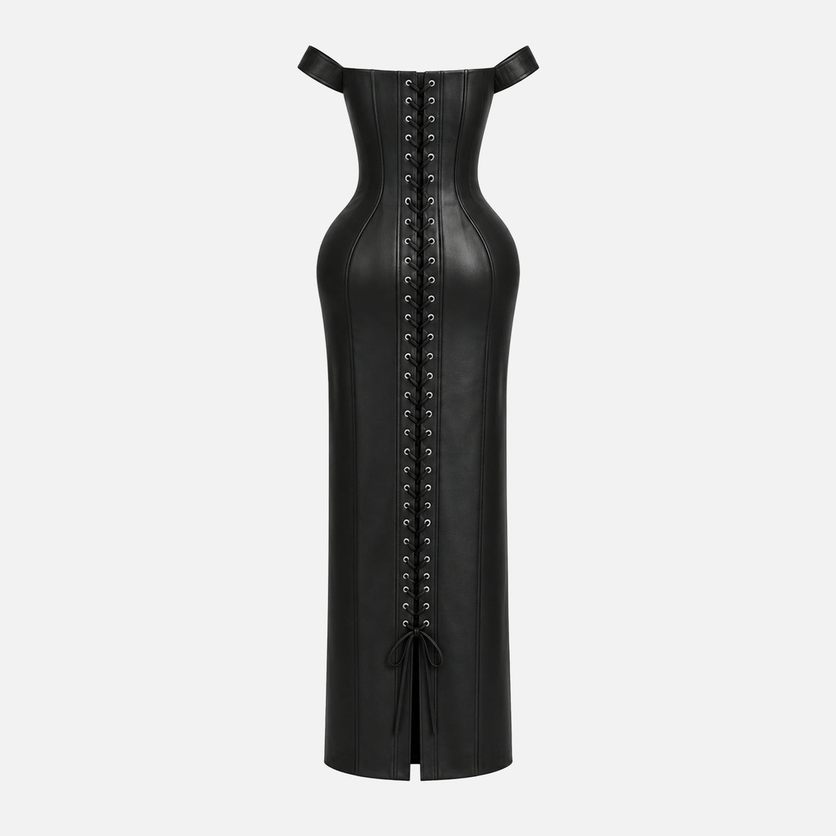 VICTORIAN-STYLE LEATHER LONG DRESS