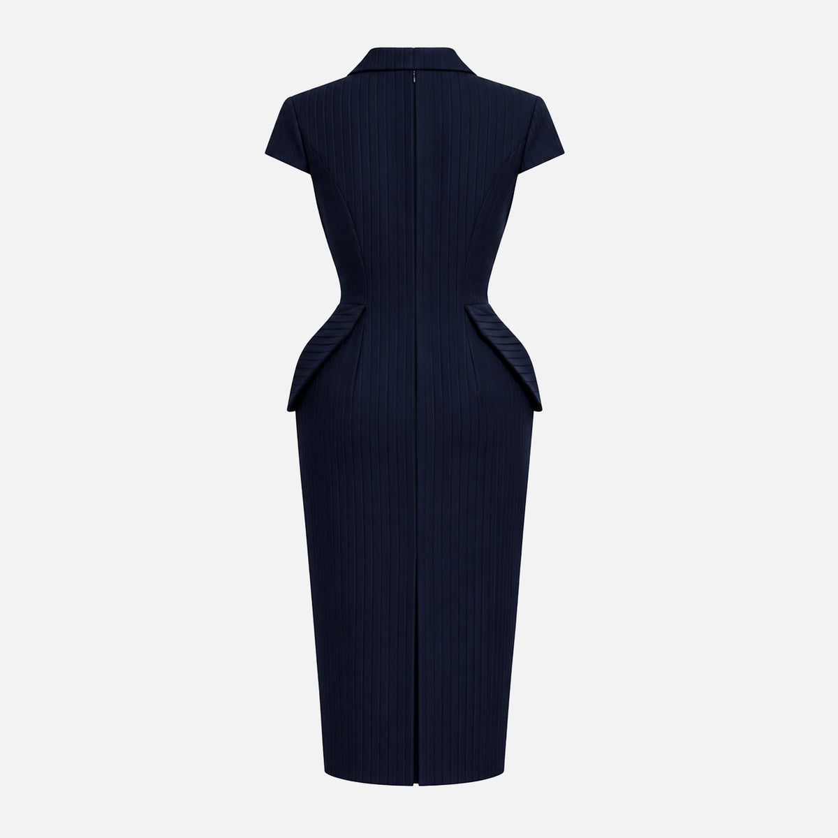 PINSTRIPE STRUCTURED MIDI DRESS