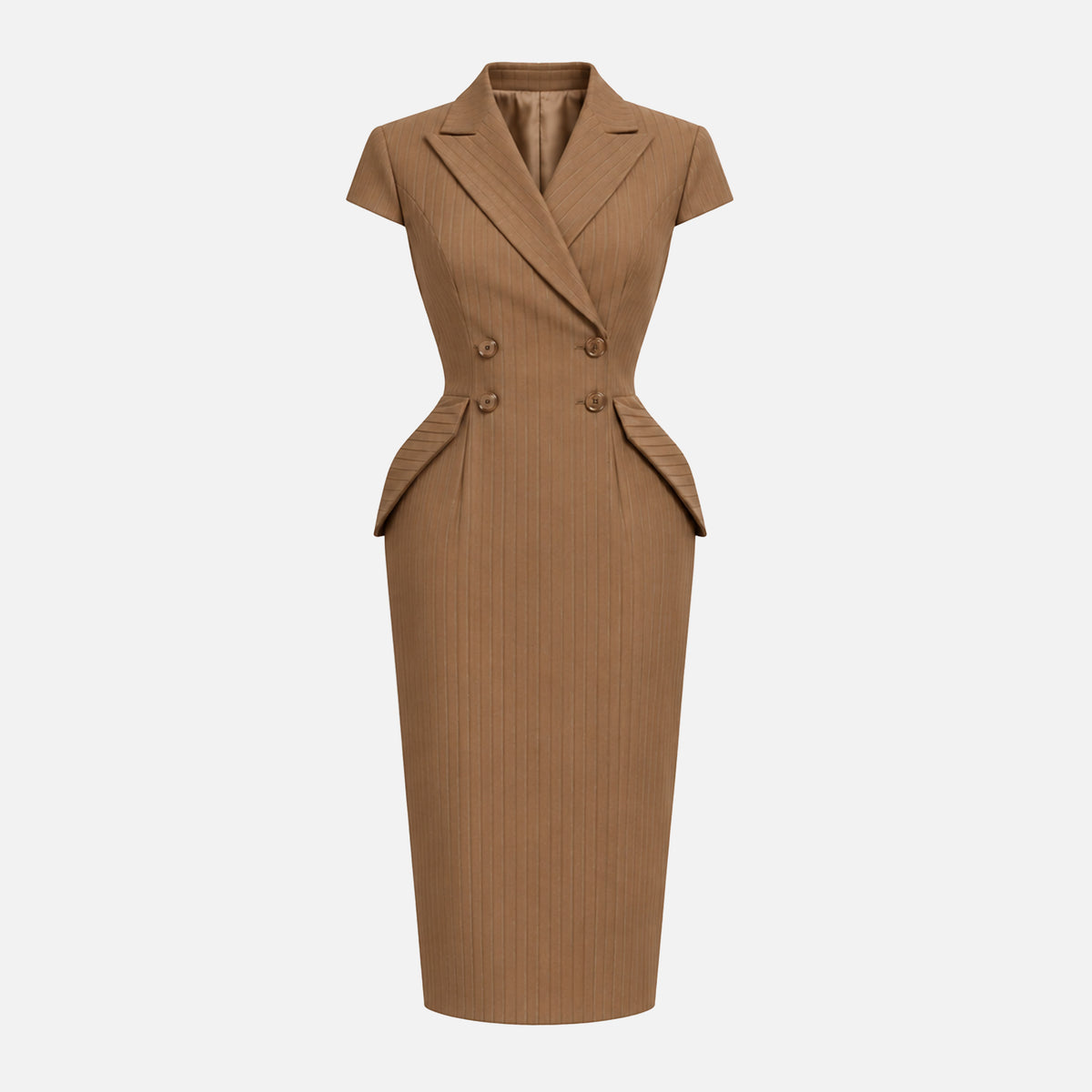 PINSTRIPE STRUCTURED MIDI DRESS