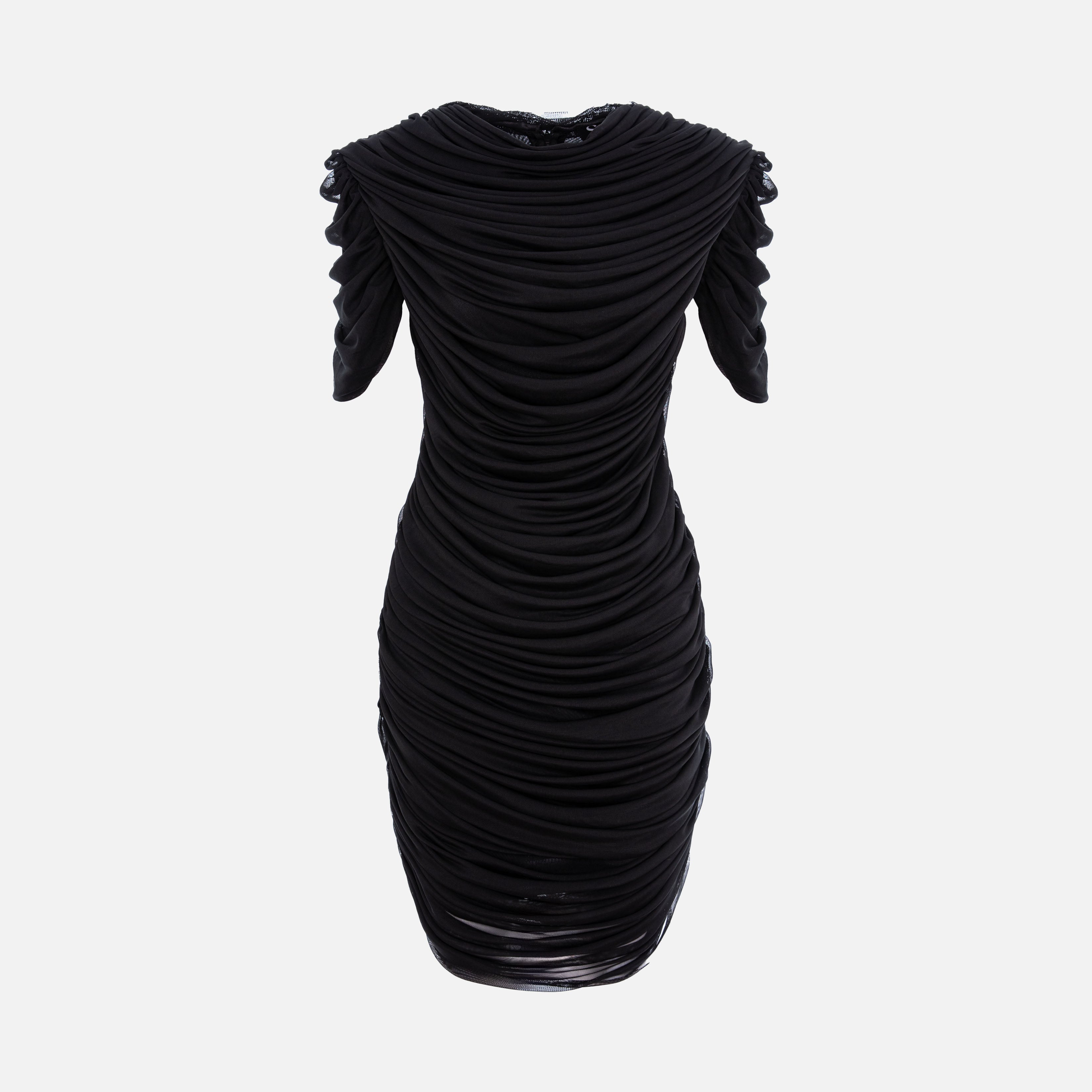 BLACK MINI DRESS WITH RUFFLES