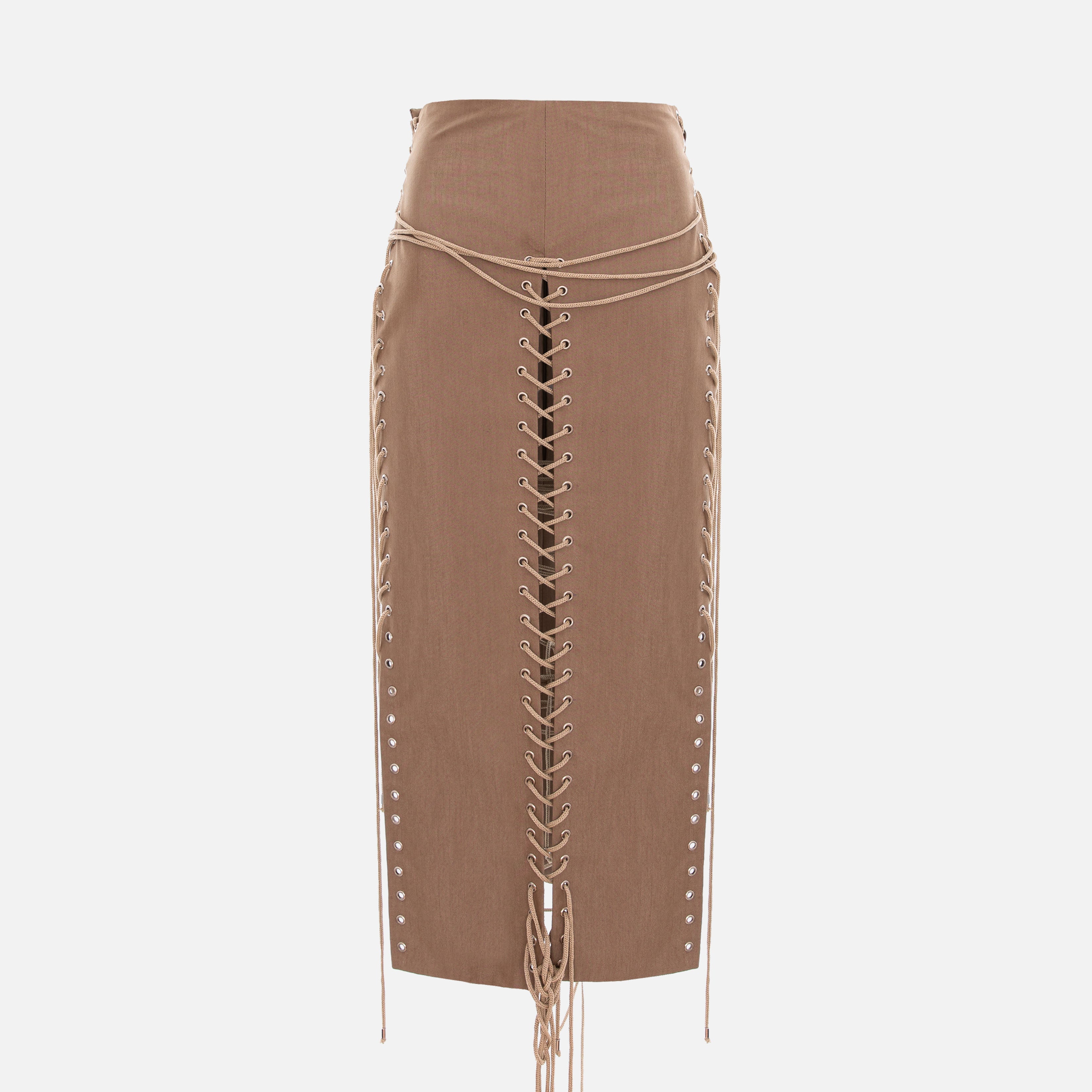 LACE-UP MIDI SKIRT WITH SIDE SLIT