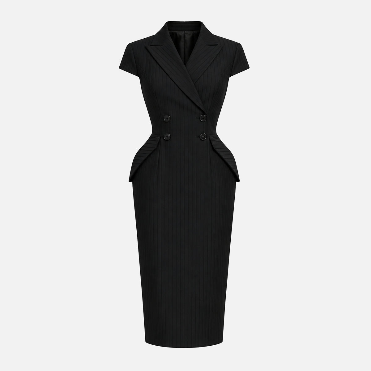 PINSTRIPE STRUCTURED MIDI DRESS
