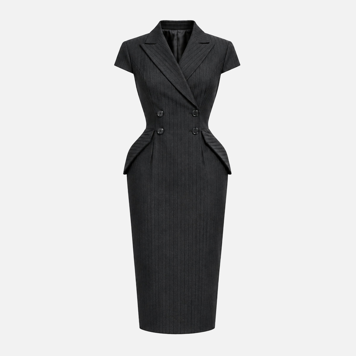 PINSTRIPE STRUCTURED MIDI DRESS