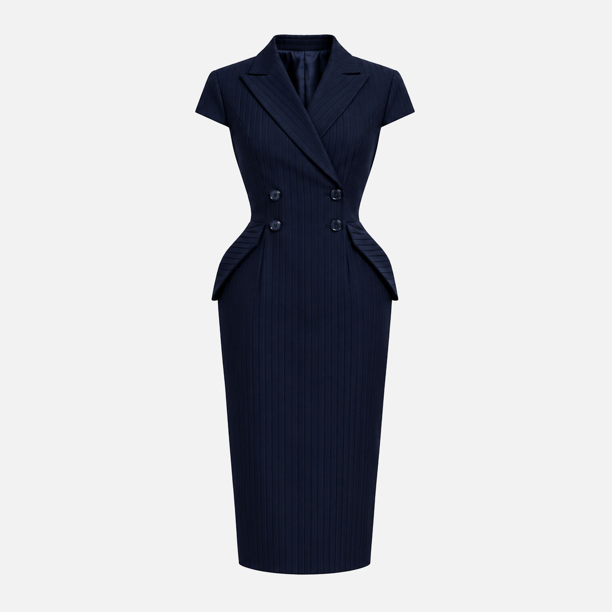 PINSTRIPE STRUCTURED MIDI DRESS