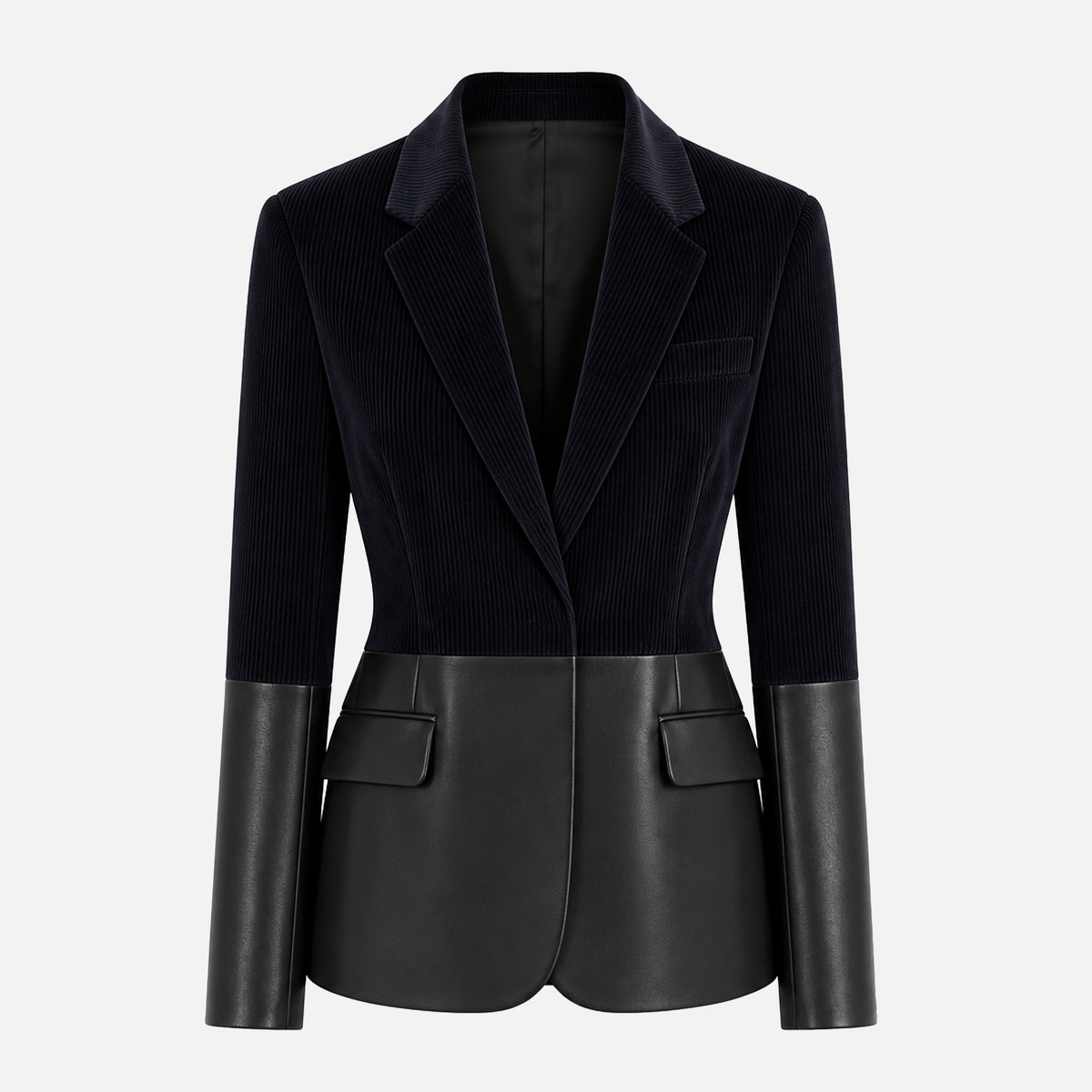 STRUCTURED VELVET AND LEATHER BLAZER