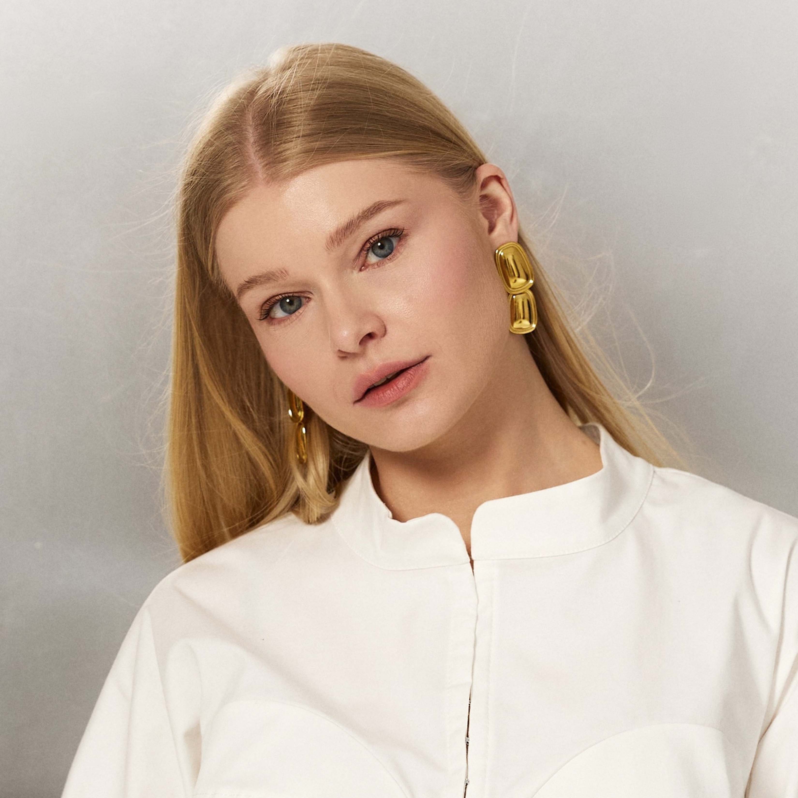 FLUID DOUBLE-DROP GOLD EARRINGS